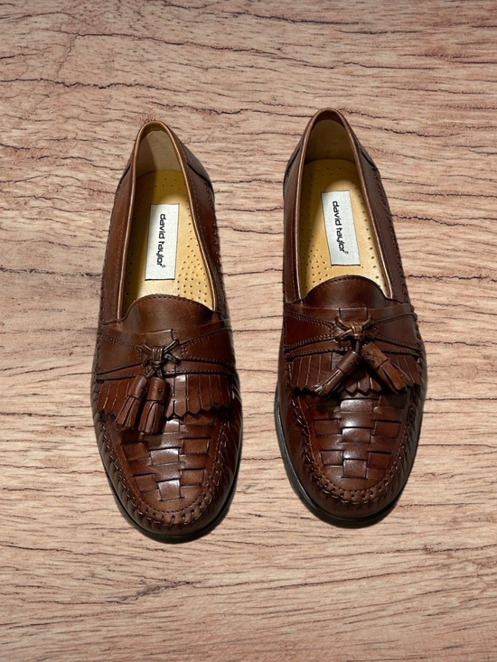 David Taylor Genuine Leather Tassel Kiltie Brown Woven Loafers